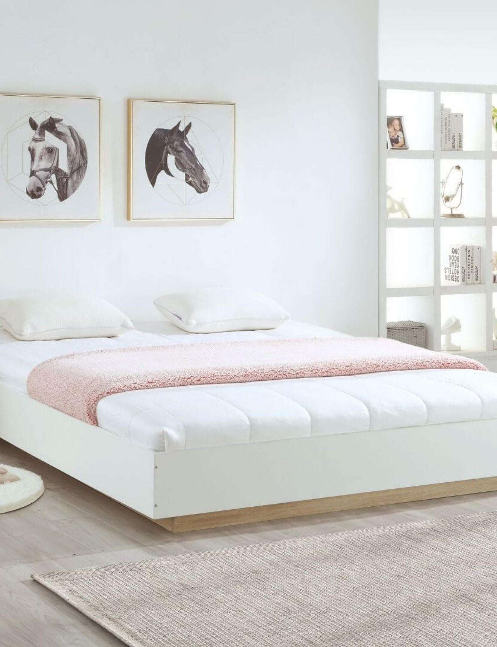 King Contemporary Industrial White Oak Base Bed Frame