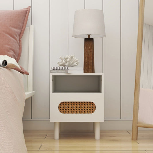 Leo Rattan Bedside Table in White