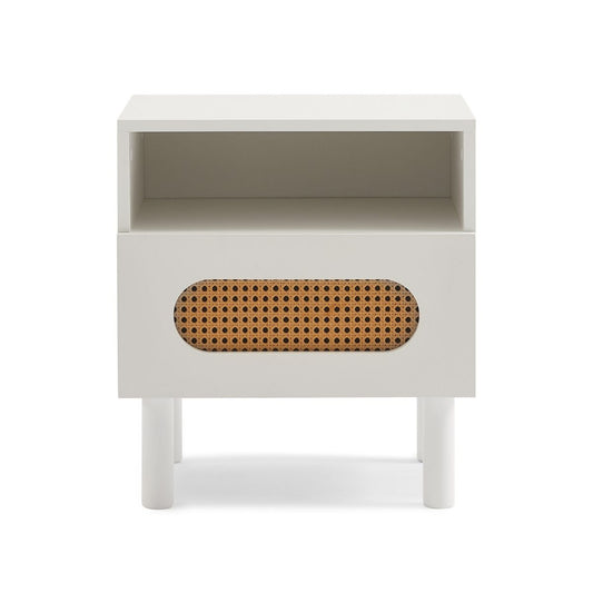 Leo Rattan Bedside Table in White