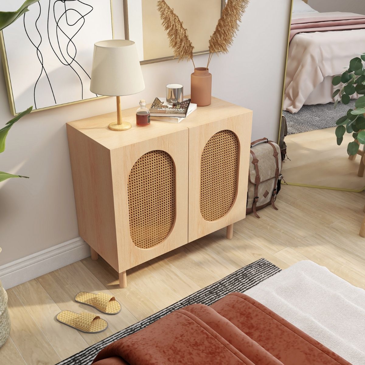 Leo Rattan 2-Door Accent Cabinet in Maple