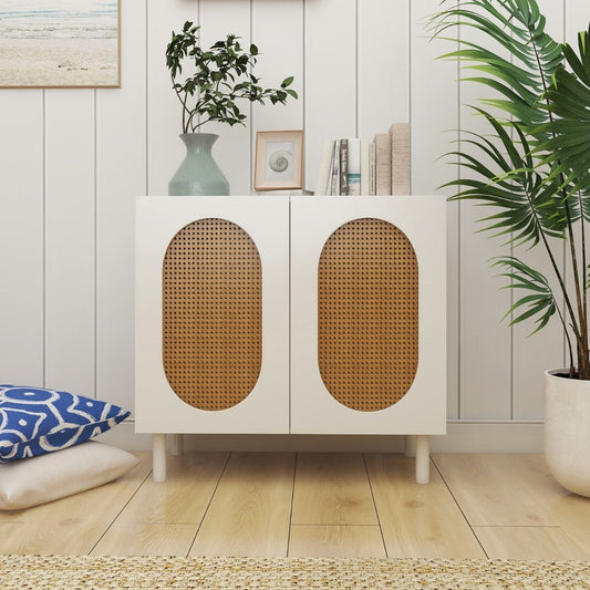 Leo Rattan 2-Door Accent Cabinet in White