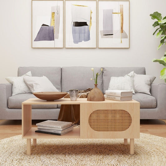 Leo Rattan Coffee Table with Storage in Maple