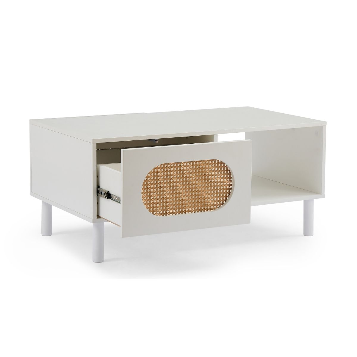 Leo Rattan Coffee Table with Storage in White