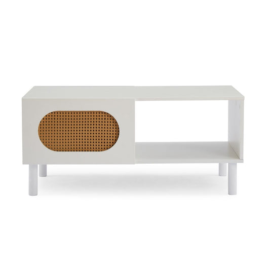 Leo Rattan Coffee Table with Storage in White