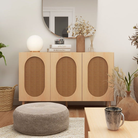 Leo 3 Door Rattan Sideboard in Maple