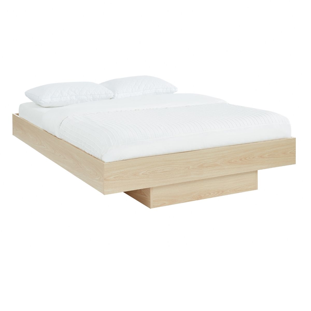 Oak Wood Floating Bed Base Double