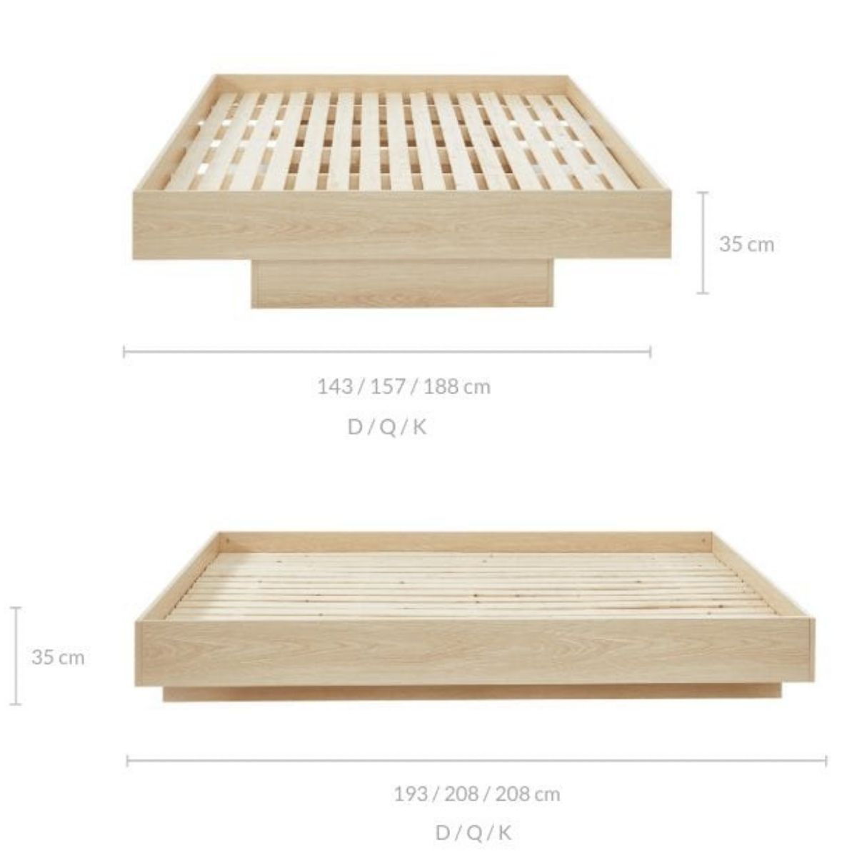 Oak Wood Floating Bed Base Double