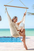 Load image into Gallery viewer, Mayan Legacy Extra Large Outdoor Cotton Mexican Hammock Chair in Cream Colour

