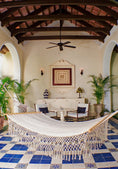 Load image into Gallery viewer, Mayan Legacy King Size Outdoor Cotton Mexican Resort Hammock With Fringe in Cream Colour
