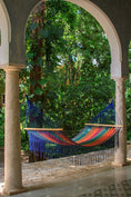 Load image into Gallery viewer, Mayan Legacy Queen Size Outdoor Cotton Mexican Resort Hammock With Fringe in Mexicana Colour

