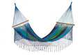 Load image into Gallery viewer, Mayan Legacy Queen Size Outdoor Cotton Mexican Resort Hammock With Fringe in Oceanica Colour
