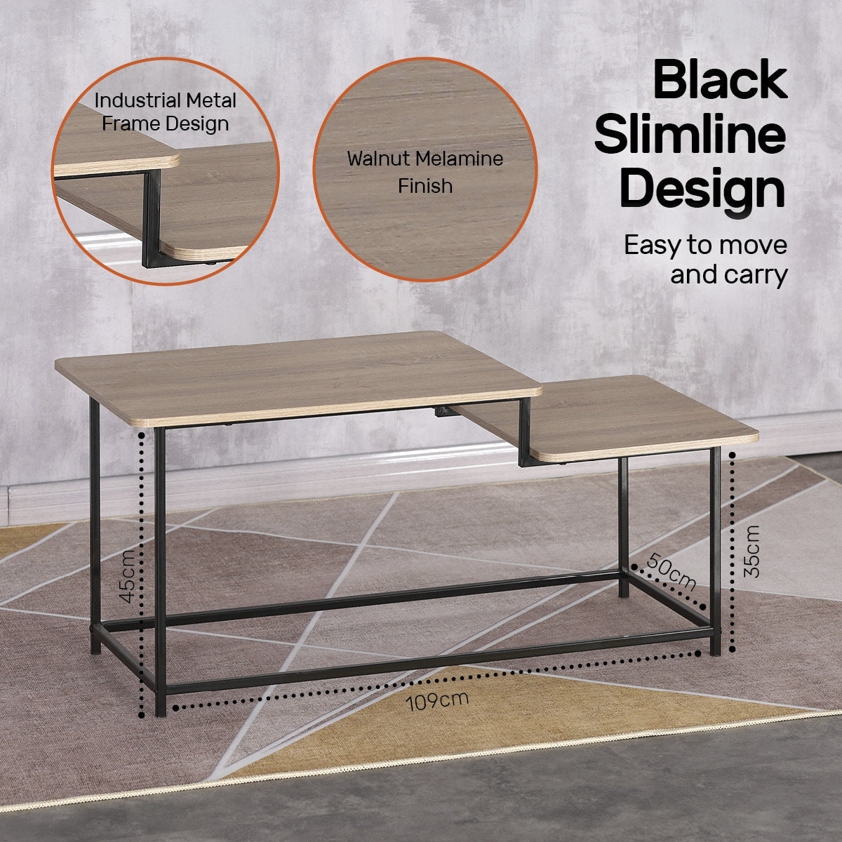 Luke Coffee Table 2 Tier Split Level Stylish Modern Design 1.09m